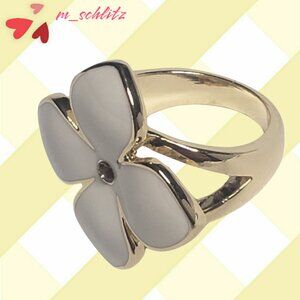 Camille Lucie White Four-Petal Plated Gold Ring - Size 9